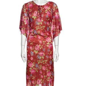 BALENCIAGA Silk Floral Print Midi Dress Size 36 NWOT